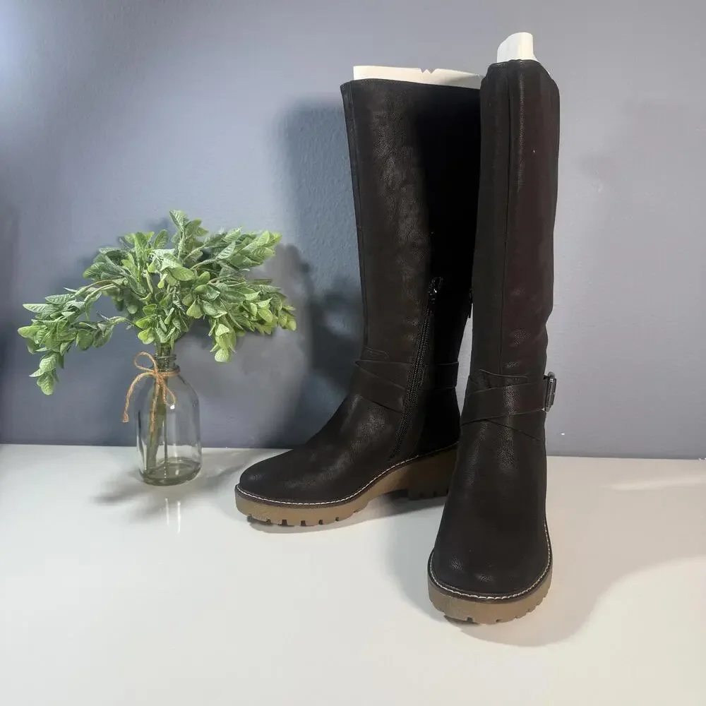 MIA Women's Black Knee-High Buckle Boots‎ with Lug Sole Size 6